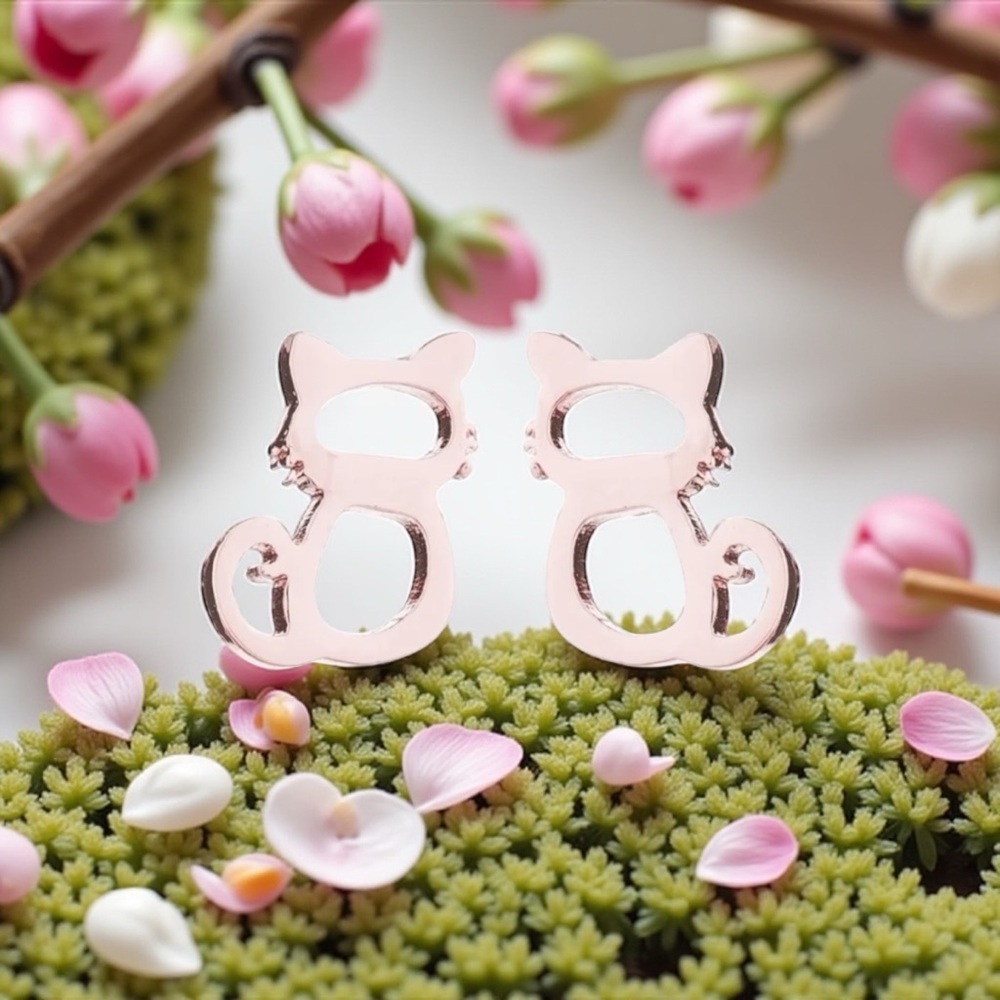 Cute Cat Shaped Rose Gold Stud Earrings - NWOT